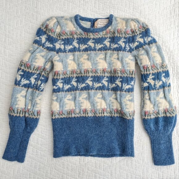 Vintage 1988 Moussie for Susan Bristol Girls Shetland Wool & Angora Sweater - Picture 1 of 11